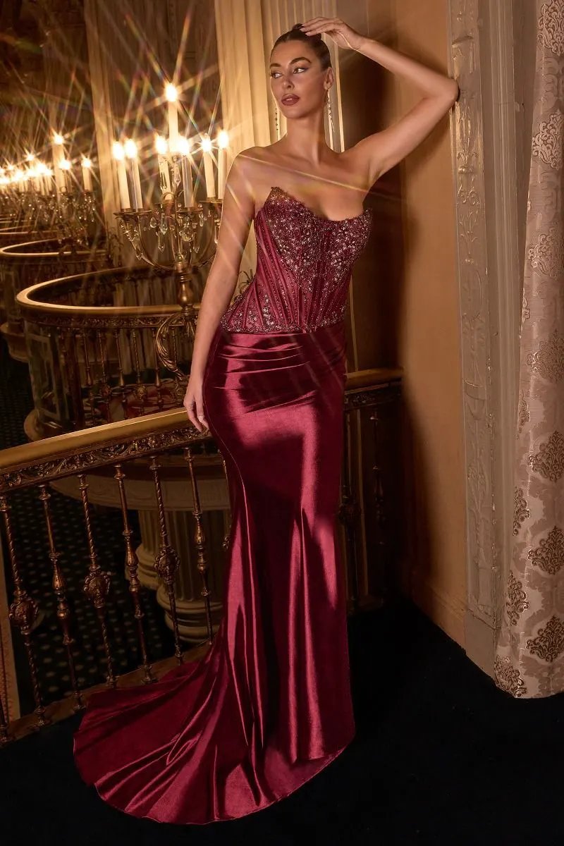 Crystal Strapless Fitted Satin Dress by Tux-USA