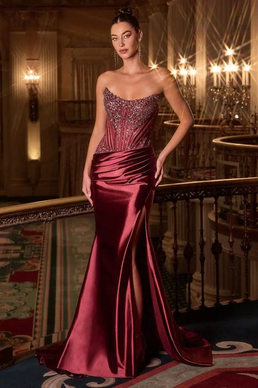 Crystal Strapless Fitted Satin Dress by Tux-USA