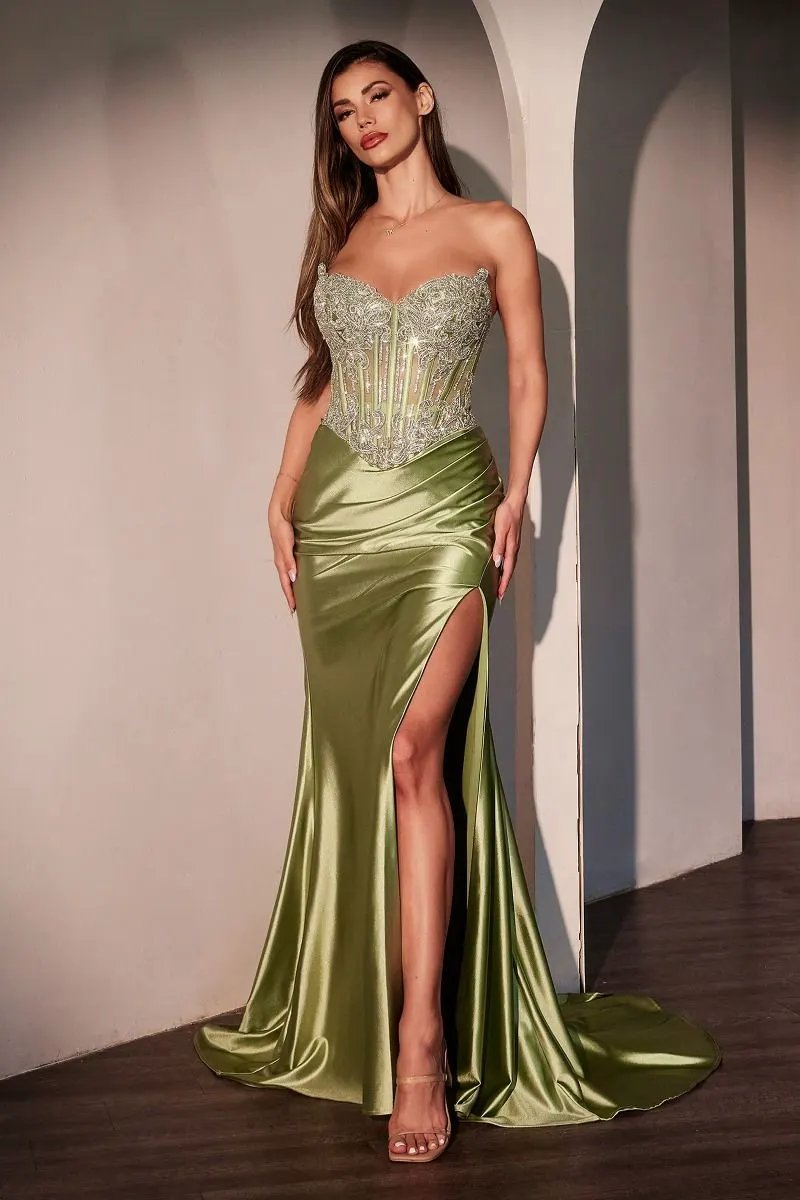 Crystal Strapless Fitted Satin Dress by Tux-USA