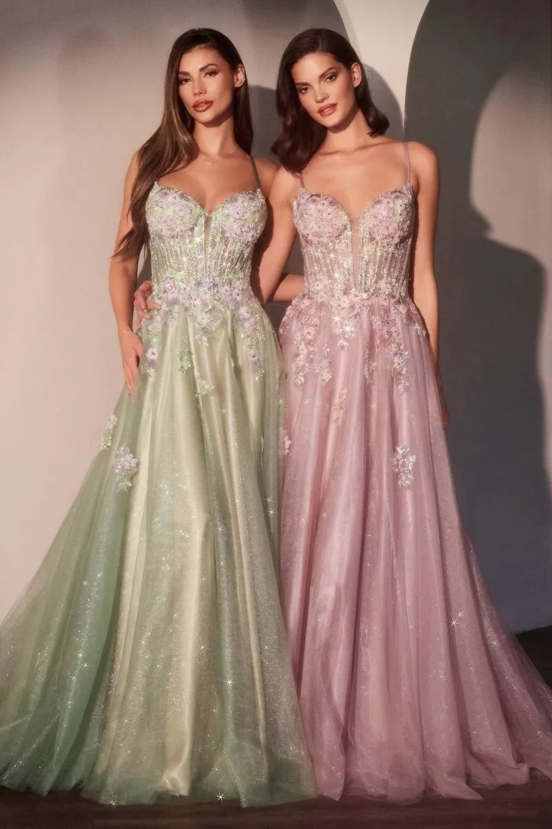 Floral A-Line Layered Glitter Tulle Dress by Tux-USA