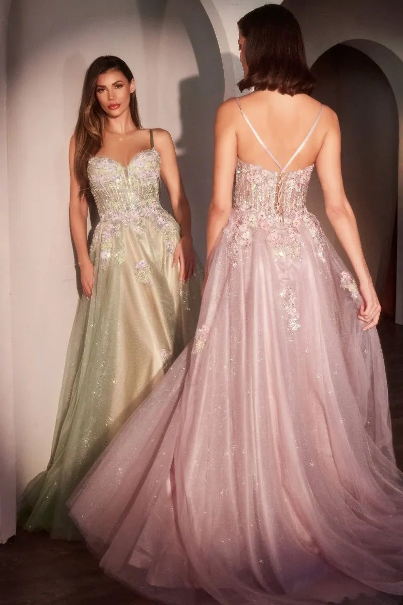 Floral A-Line Layered Glitter Tulle Dress by Tux-USA
