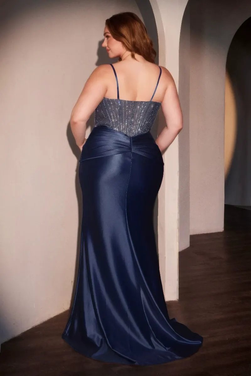 Fitted Satin Embellished Curve Dress by Tux-USA