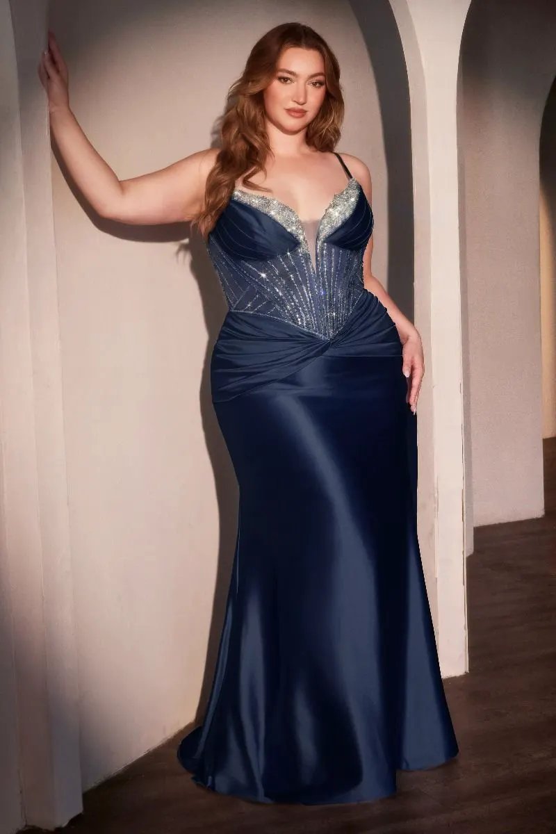 Fitted Satin Embellished Curve Dress by Tux-USA