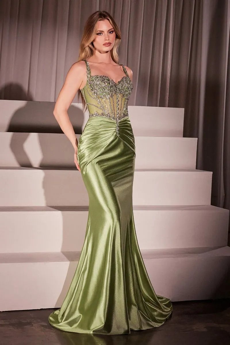 Crystal Embellished Fitted Satin Dress by Tux-USA