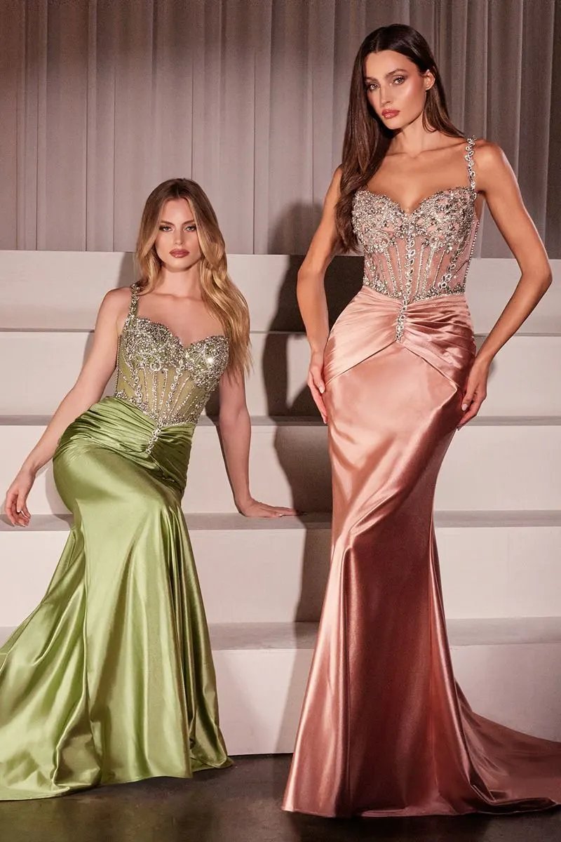 Crystal Embellished Fitted Satin Dress by Tux-USA