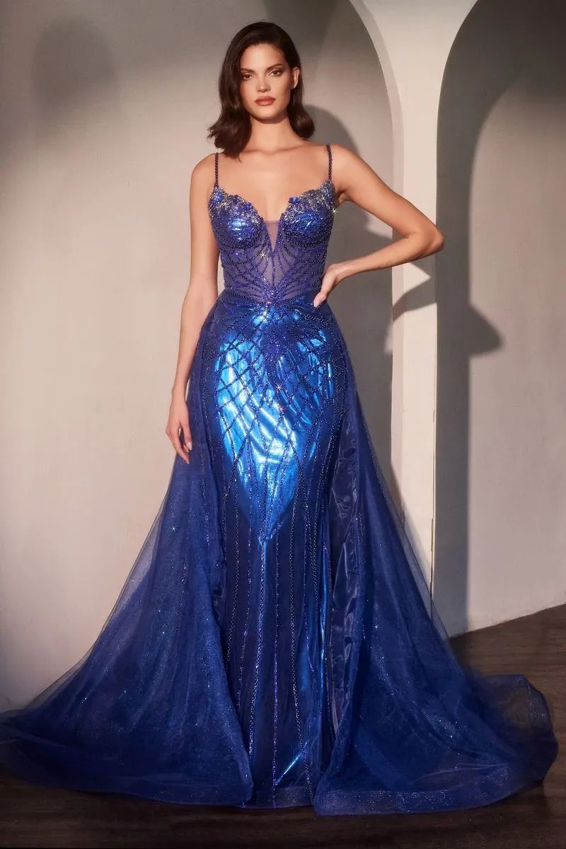 Fit & Flare Crystal Embellished Gown & Overskirt by Tux-USA