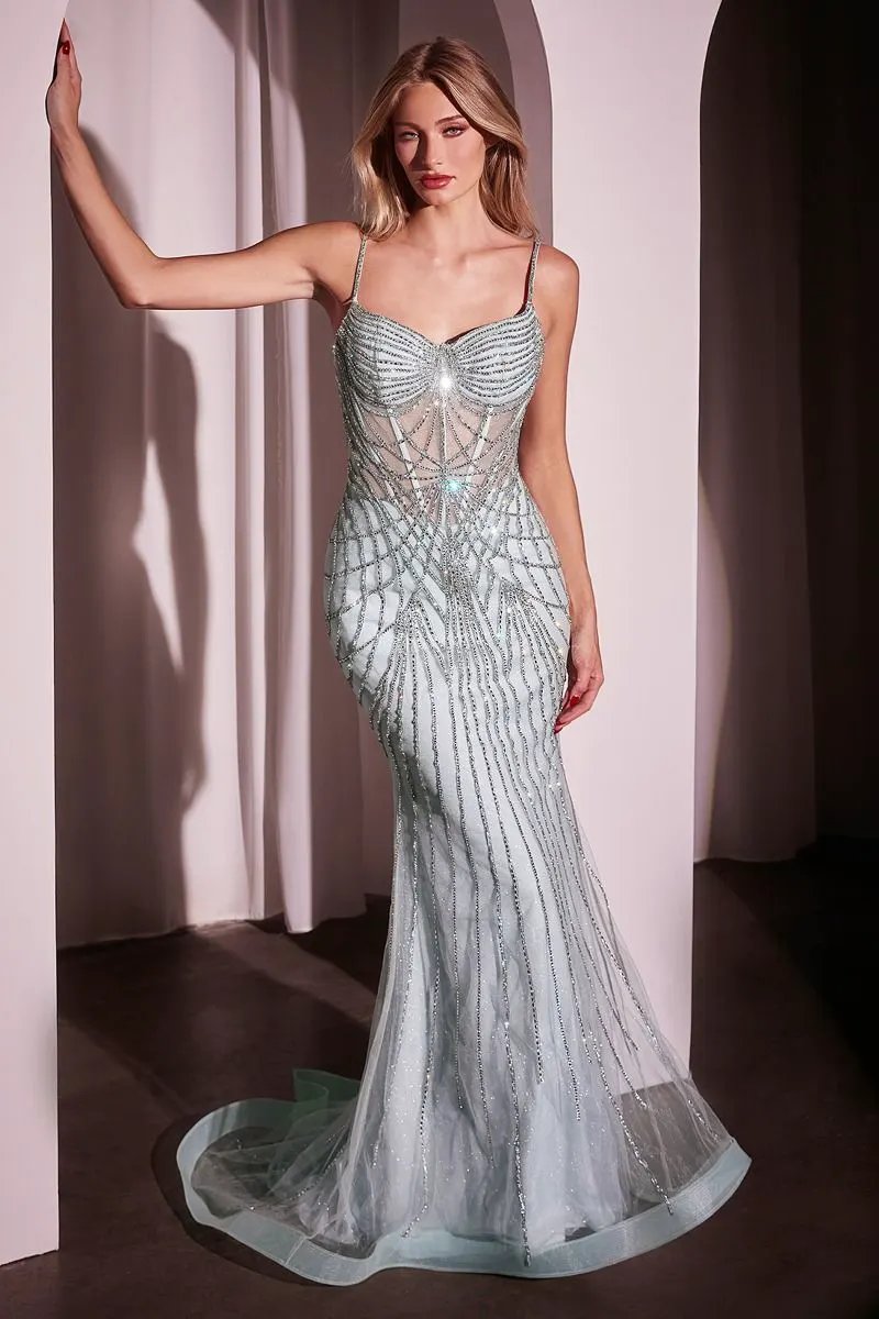 Tux USA Pearl And Crystal Gown For Prom Beaded Bodice Fitted Silhouette by Tux-USA