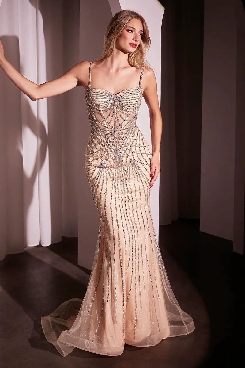 Tux USA Pearl And Crystal Gown For Prom Beaded Bodice Fitted Silhouette by Tux-USA