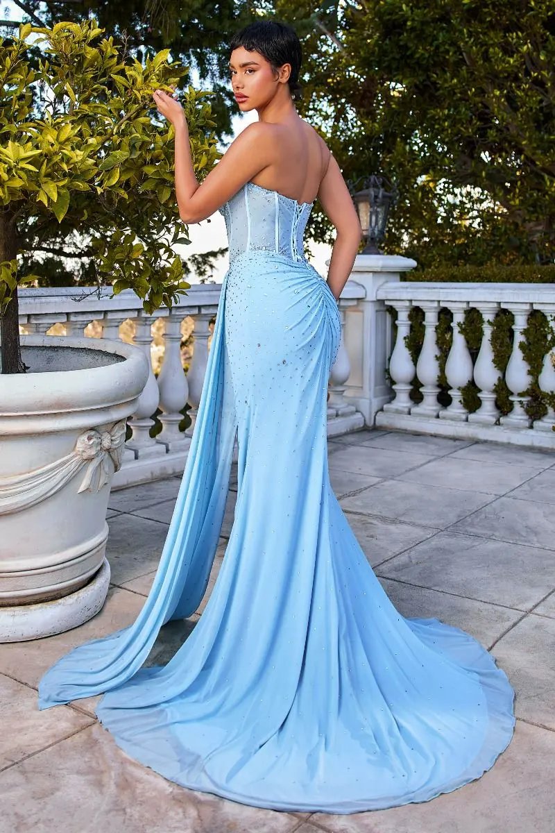 Fitted Strapless Stretch Net Rhinestone Scattered Dress by Tux-USA