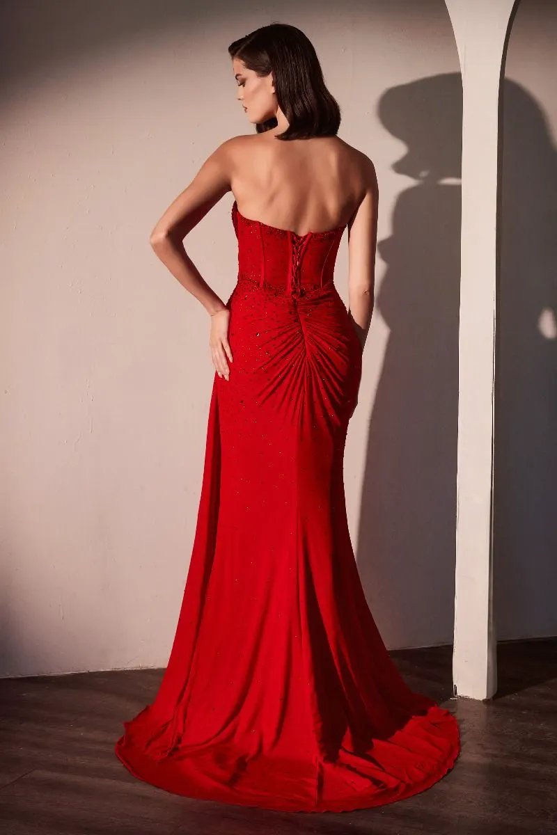 Fitted Strapless Stretch Net Rhinestone Scattered Dress by Tux-USA