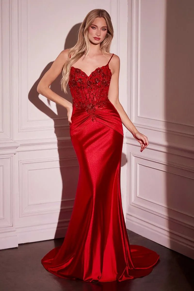 Fitted Satin & Lace Embellished Gown by Tux-USA