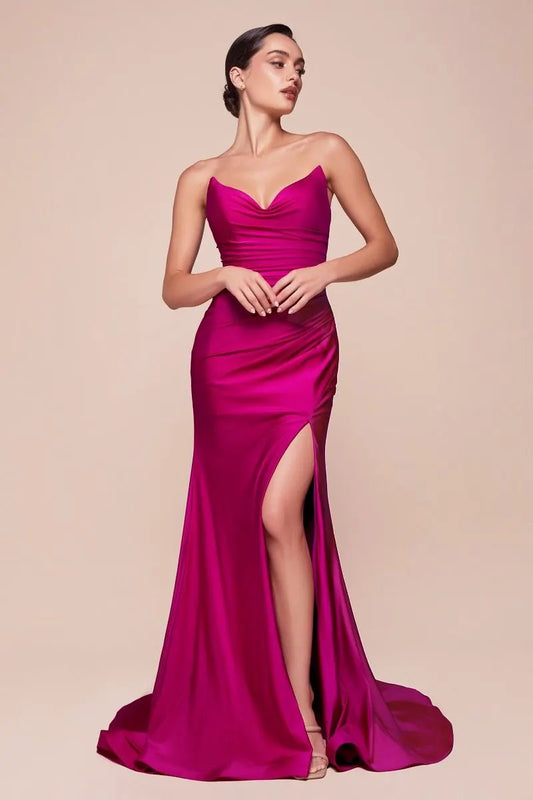 Strapless Stretch Satin Fitted Gown by Tux-USA