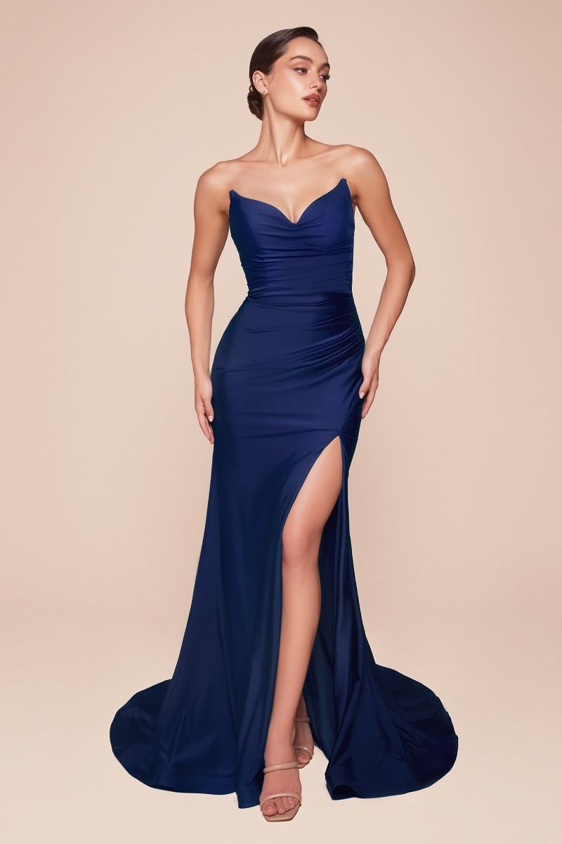 Strapless Stretch Satin Fitted Gown-11