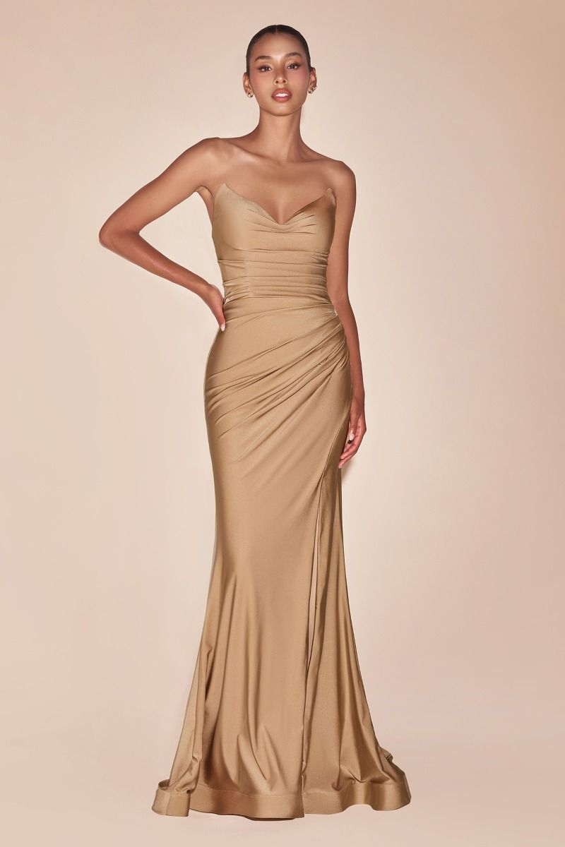 Strapless Stretch Satin Fitted Gown-12