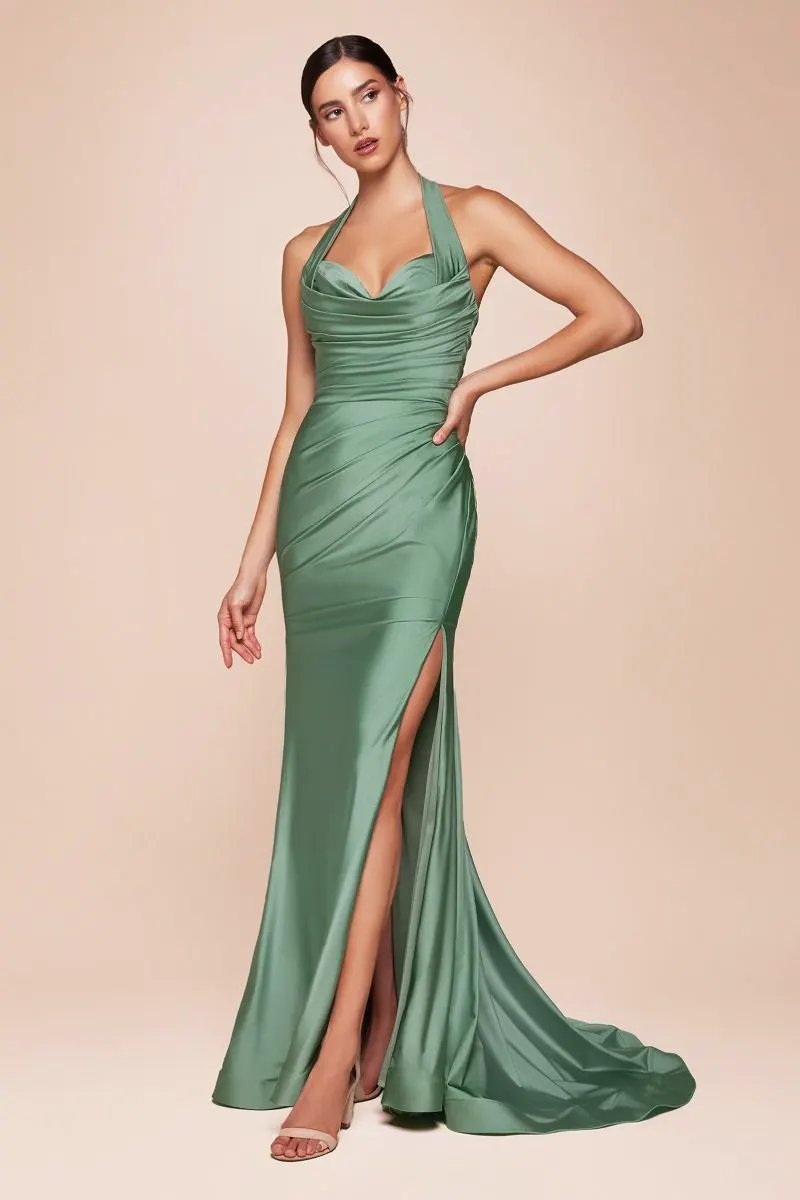 Stetch Satin Halter Fitted Dress by Tux-USA