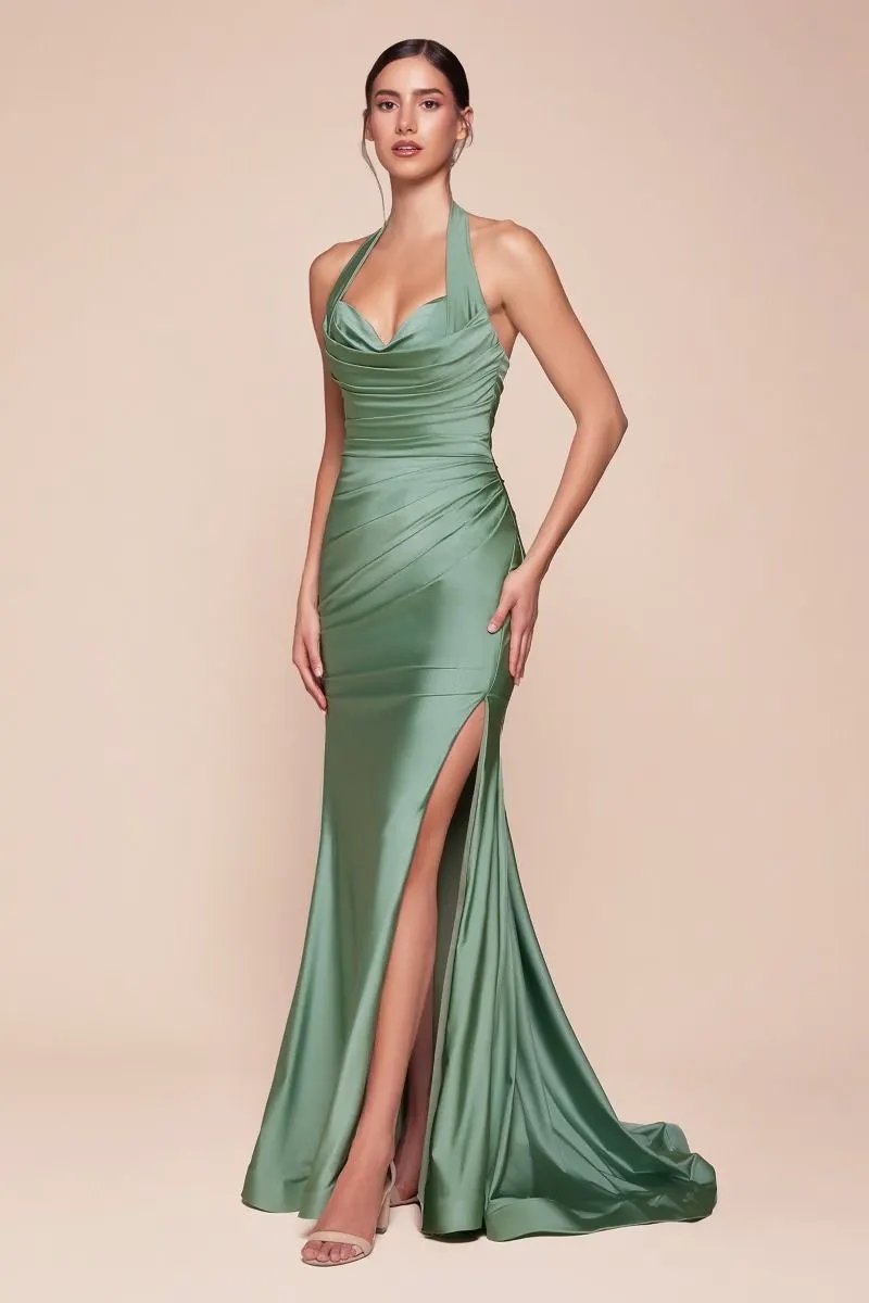 Stetch Satin Halter Fitted Dress by Tux-USA