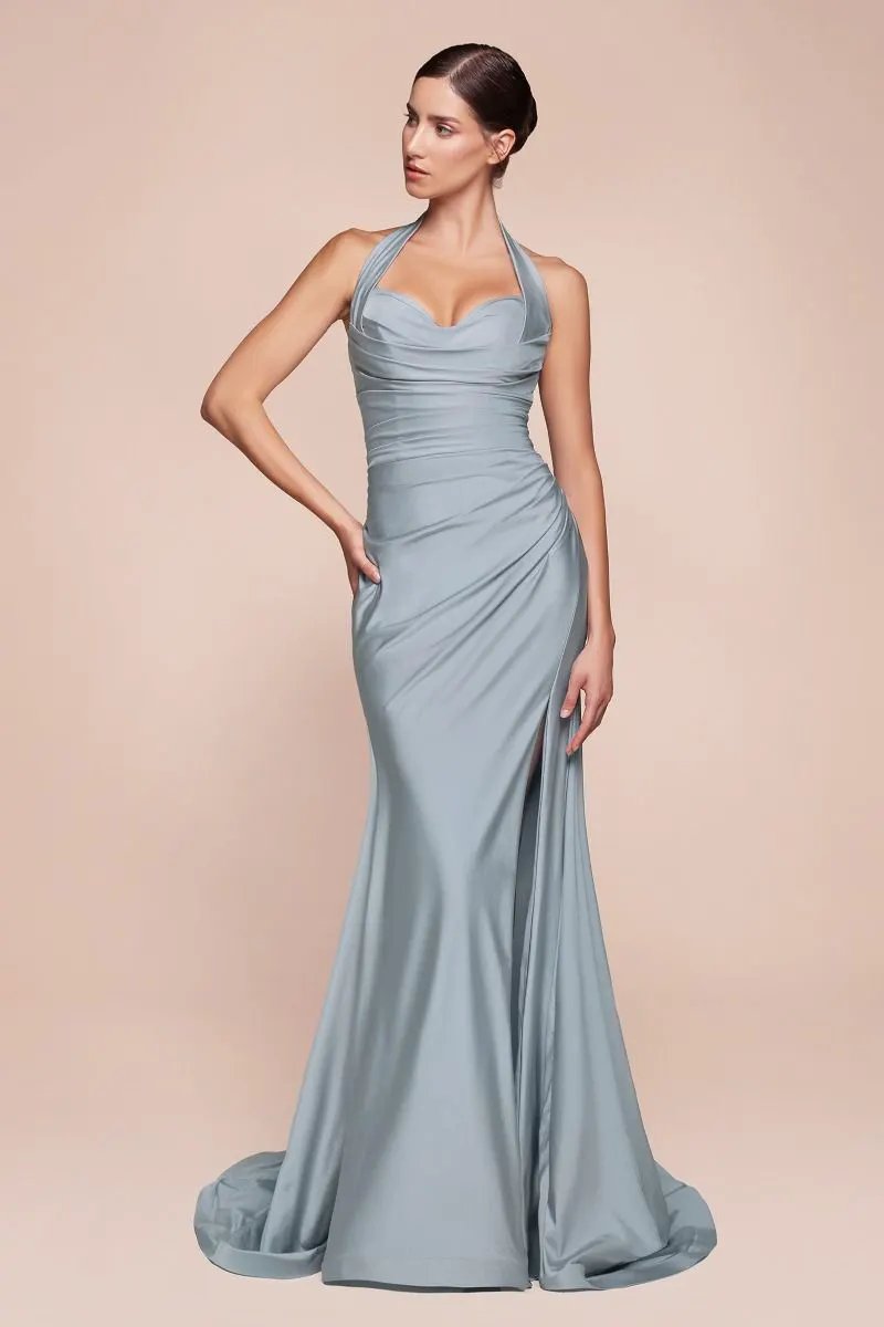Halter stretch spandex fitted gown by Tux-USA
