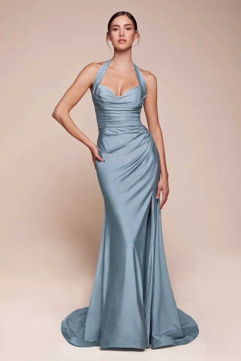 Stetch Satin Halter Fitted Dress by Tux-USA