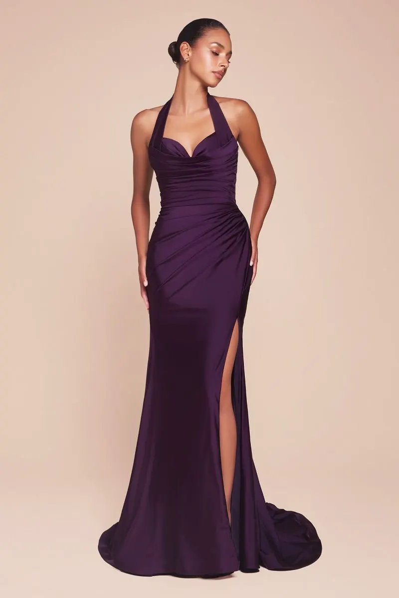 Stetch Satin Halter Fitted Dress by Tux-USA