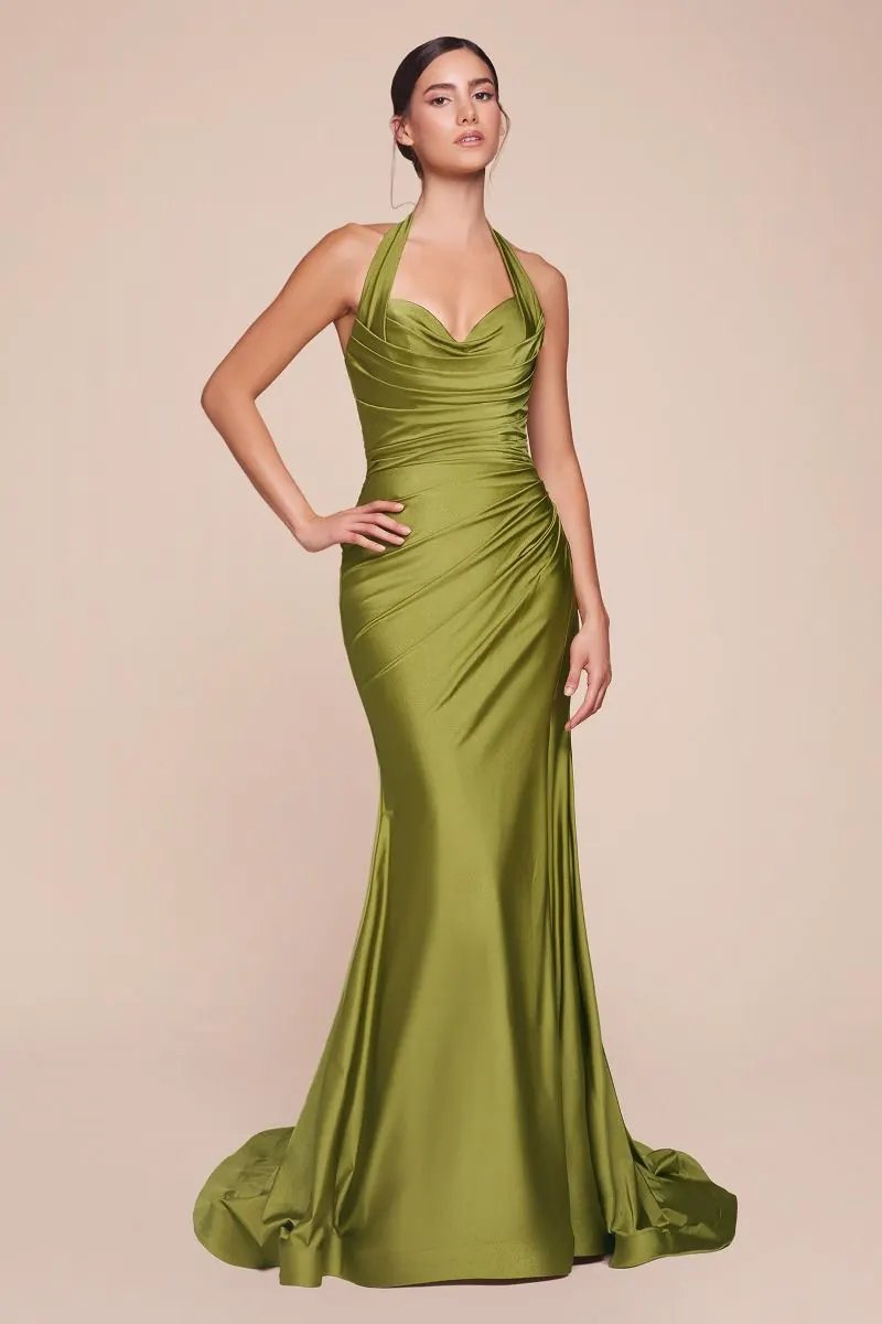 Stetch Satin Halter Fitted Dress by Tux-USA