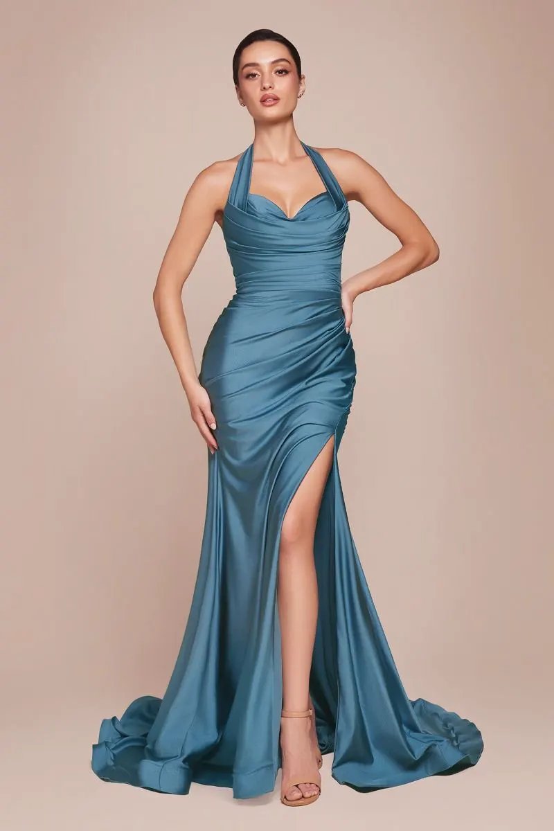 Halter stretch spandex fitted gown by Tux-USA