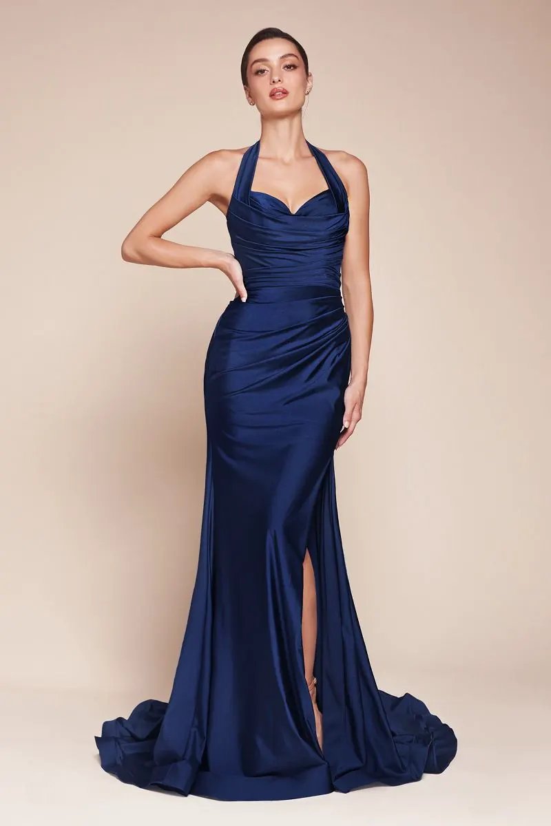Stetch Satin Halter Fitted Dress by Tux-USA