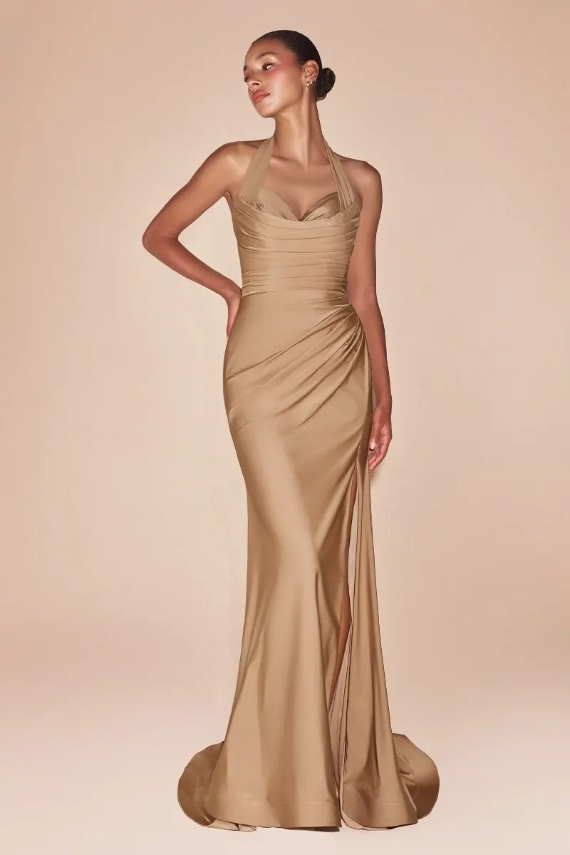 Stetch Satin Halter Fitted Dress by Tux-USA