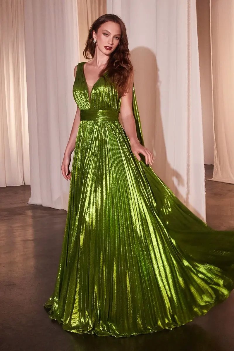 Metallic Pleated A-Line Gown by Tux-USA