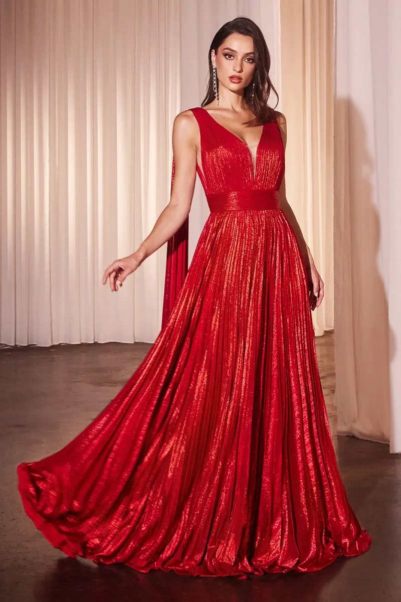 Metallic Pleated A-Line Gown by Tux-USA