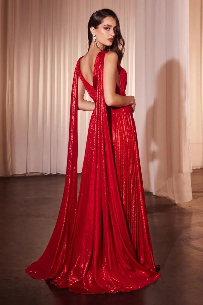Metallic Pleated A-Line Gown by Tux-USA