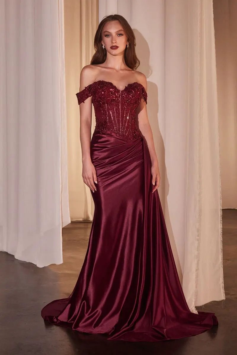 Off The Shoulder Lace & Satin Fitted Gown by Tux-USA