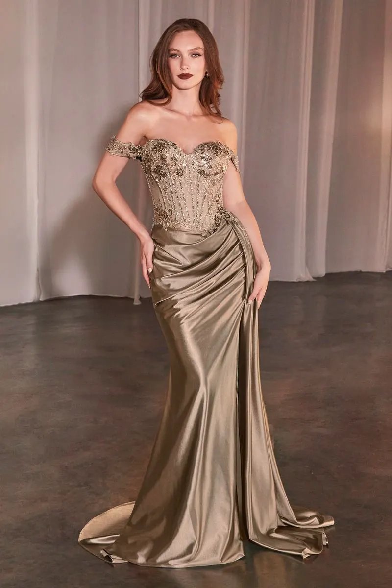 Off The Shoulder Lace & Satin Fitted Gown by Tux-USA