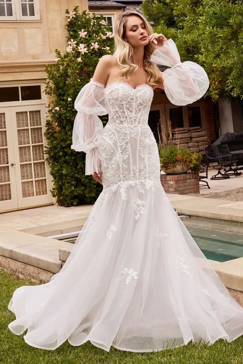 Strapless Mermaid Wedding Dress & Removable Sleeves by Tux-USA