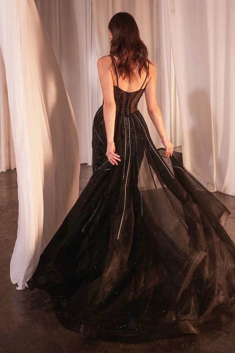 Beaded Fitted Gown With Overskirt by Partner Label