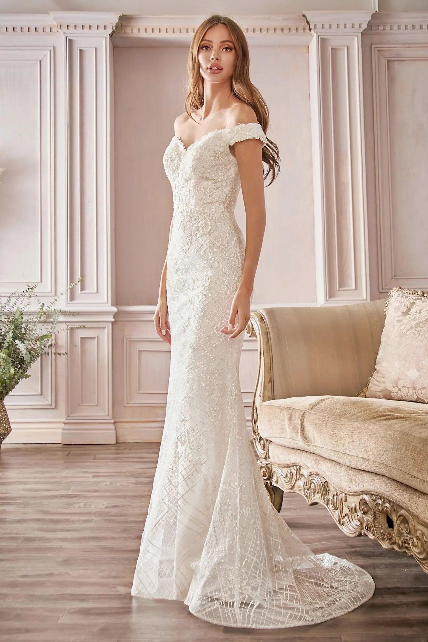 Sheath Off The Shoulder Bridal Gown by Tux-USA
