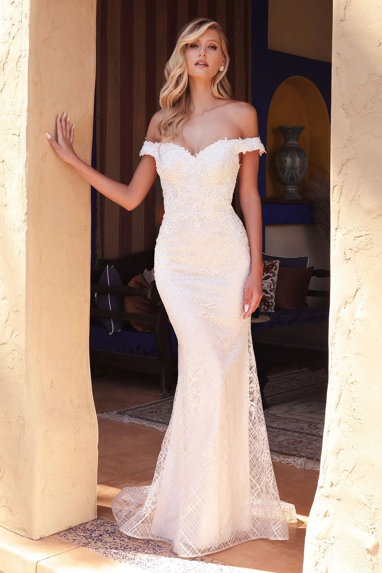 Sheath Off The Shoulder Bridal Gown by Tux-USA