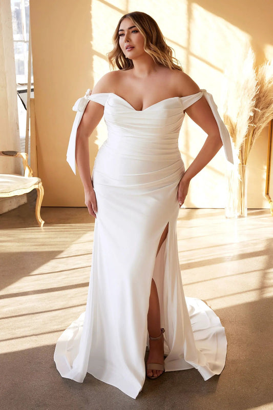 Plus Size Tie Sleeve Pleated Mermaid Luxe Jersey Gown by Tux-USA
