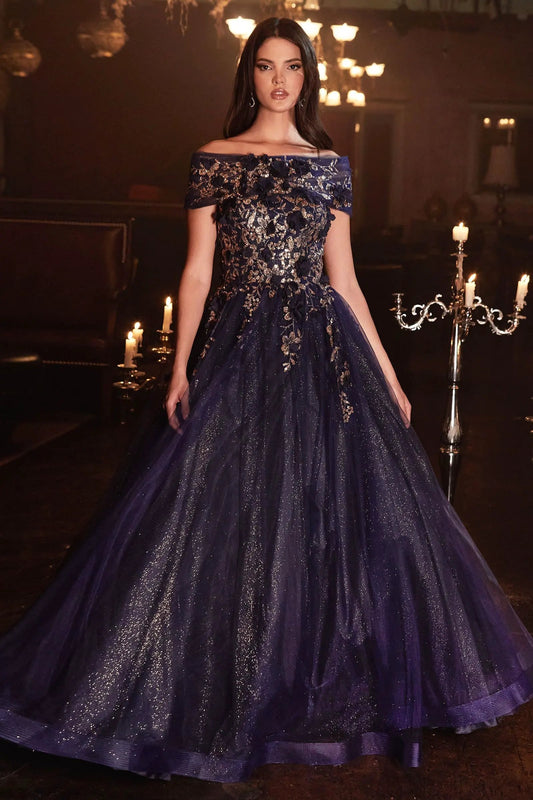 Strapless Glitter Layered Tulle Ball Gown by Tux-USA