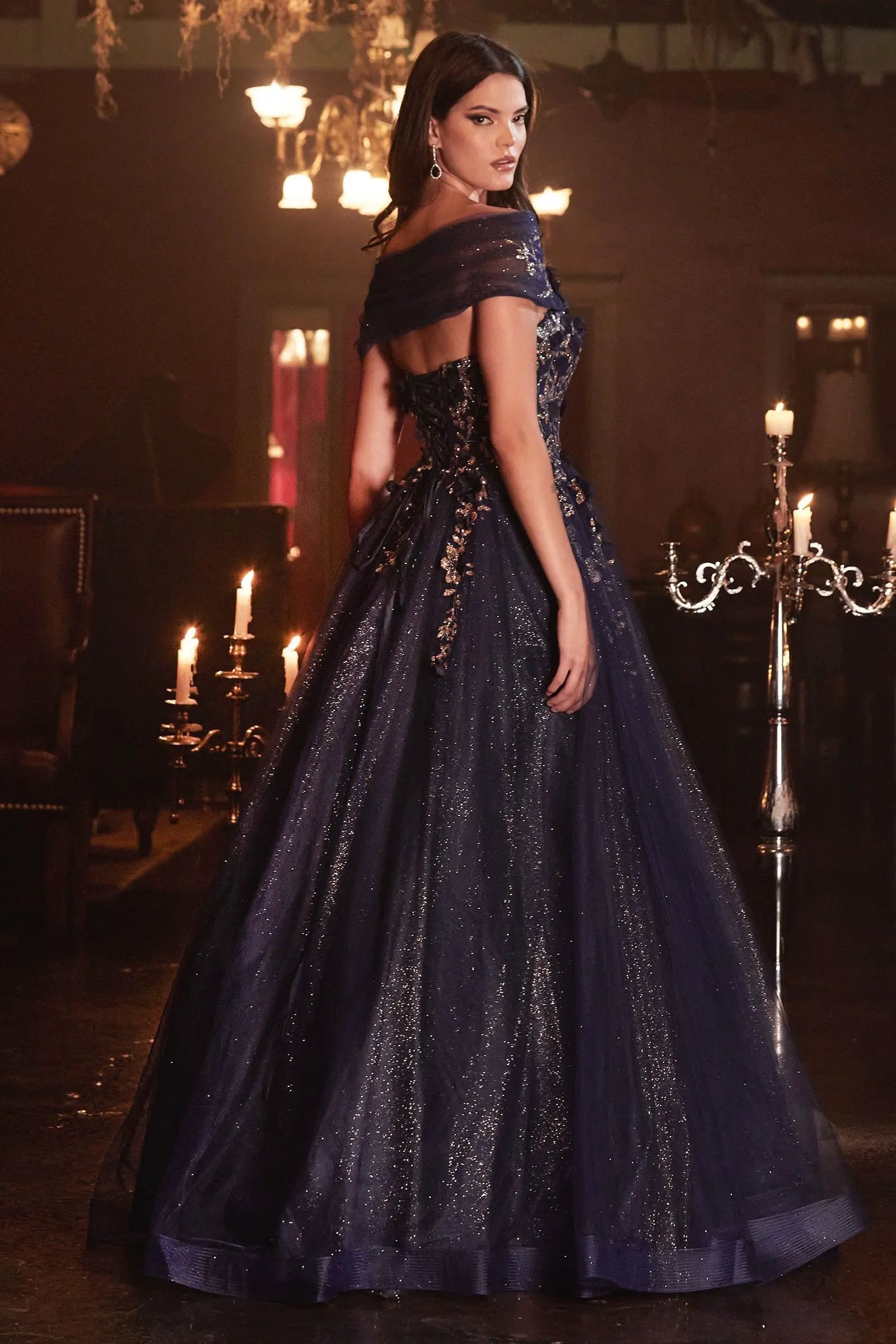 Strapless Glitter Layered Tulle Ball Gown by Tux-USA