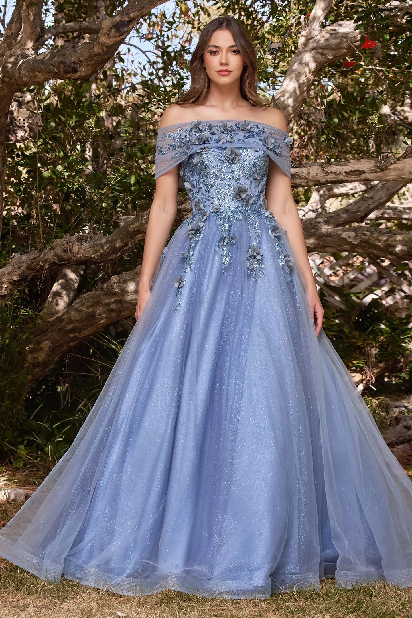 Strapless Glitter Layered Tulle Ball Gown by Tux-USA