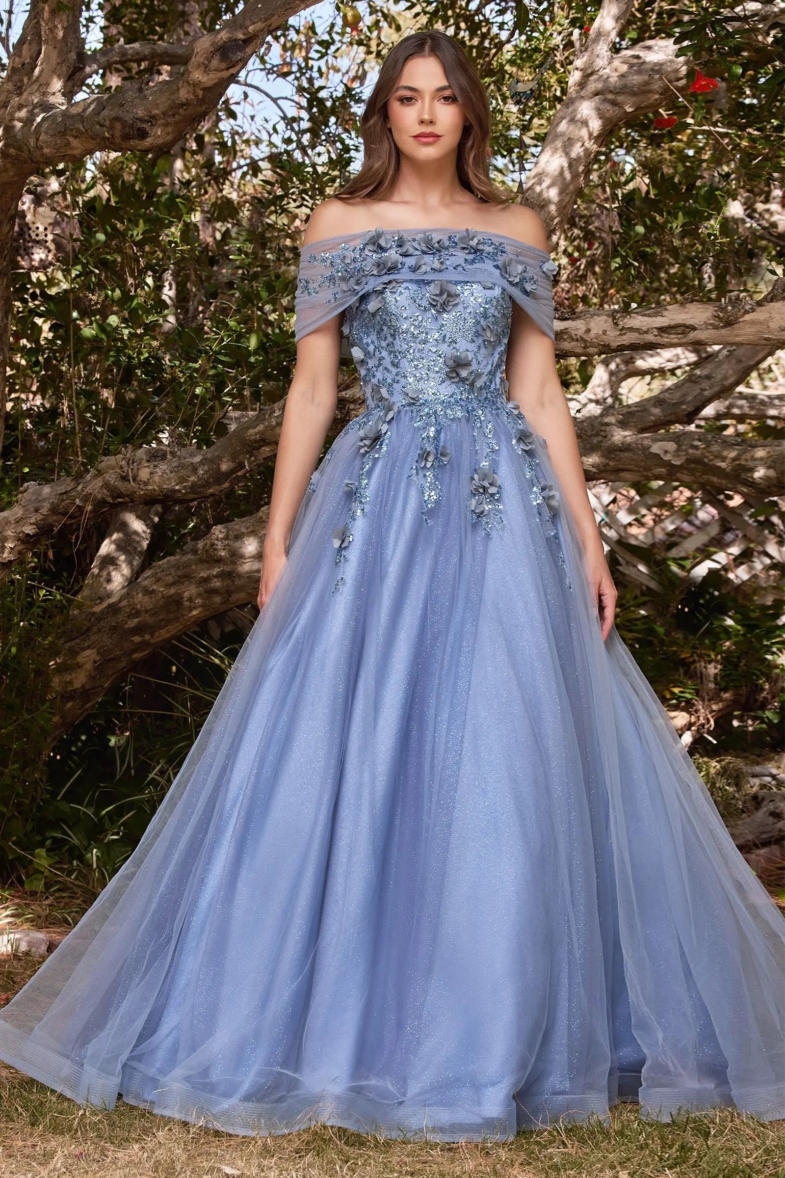 Strapless Glitter Layered Tulle Ball Gown by Tux-USA