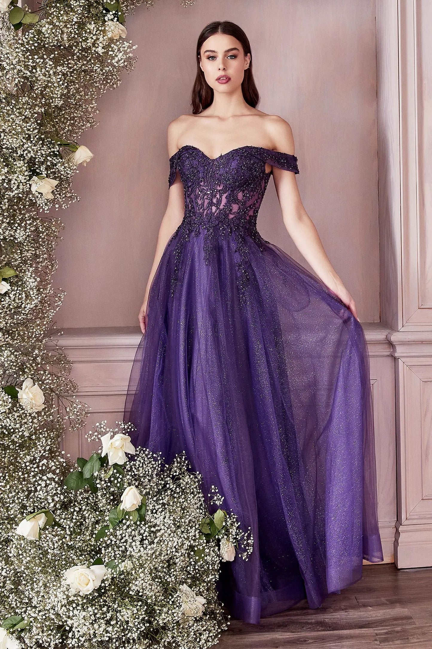 Lace Off The Shoulder A-Line Dress by Partner Label