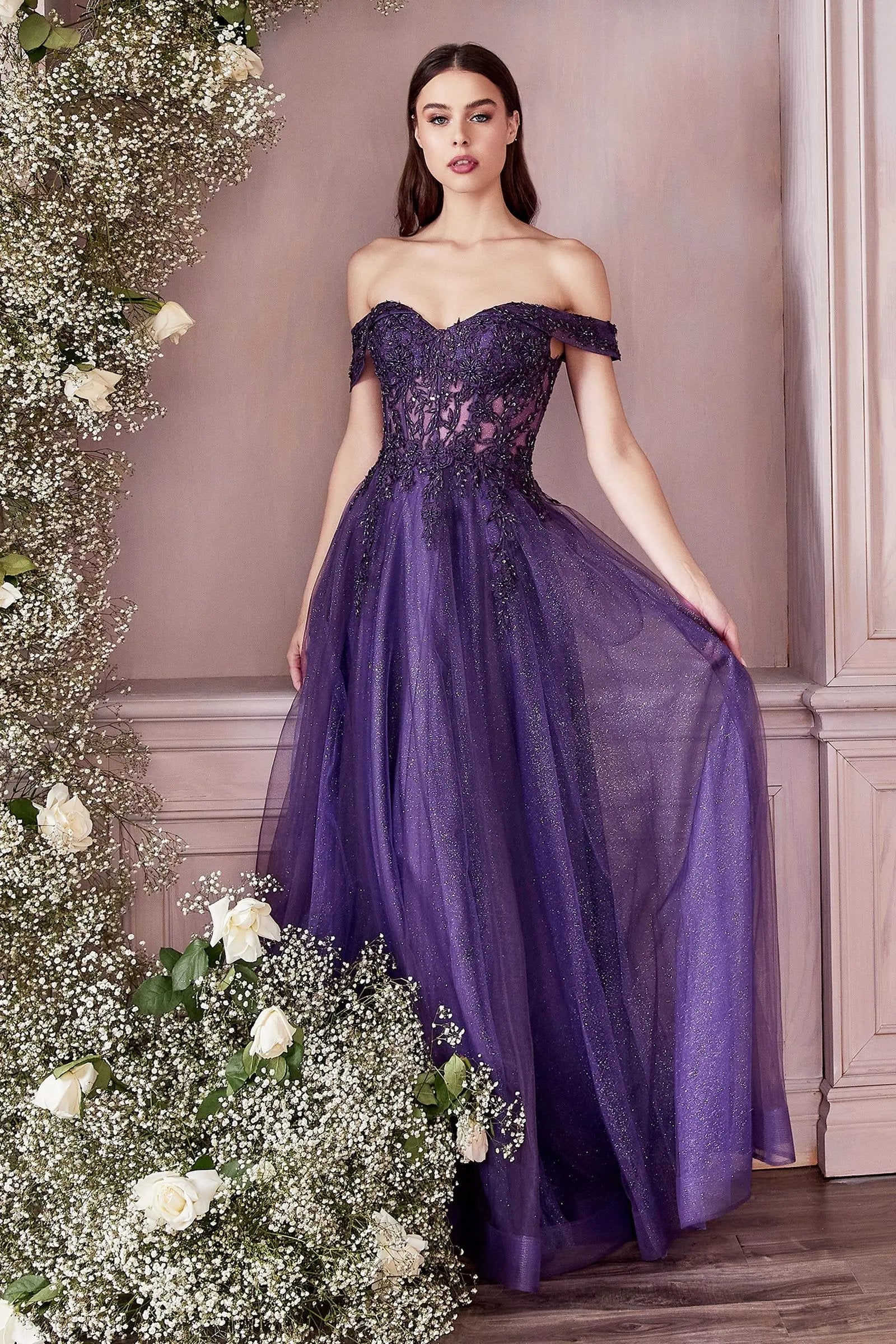 Lace Off The Shoulder A-Line Dress by Partner Label
