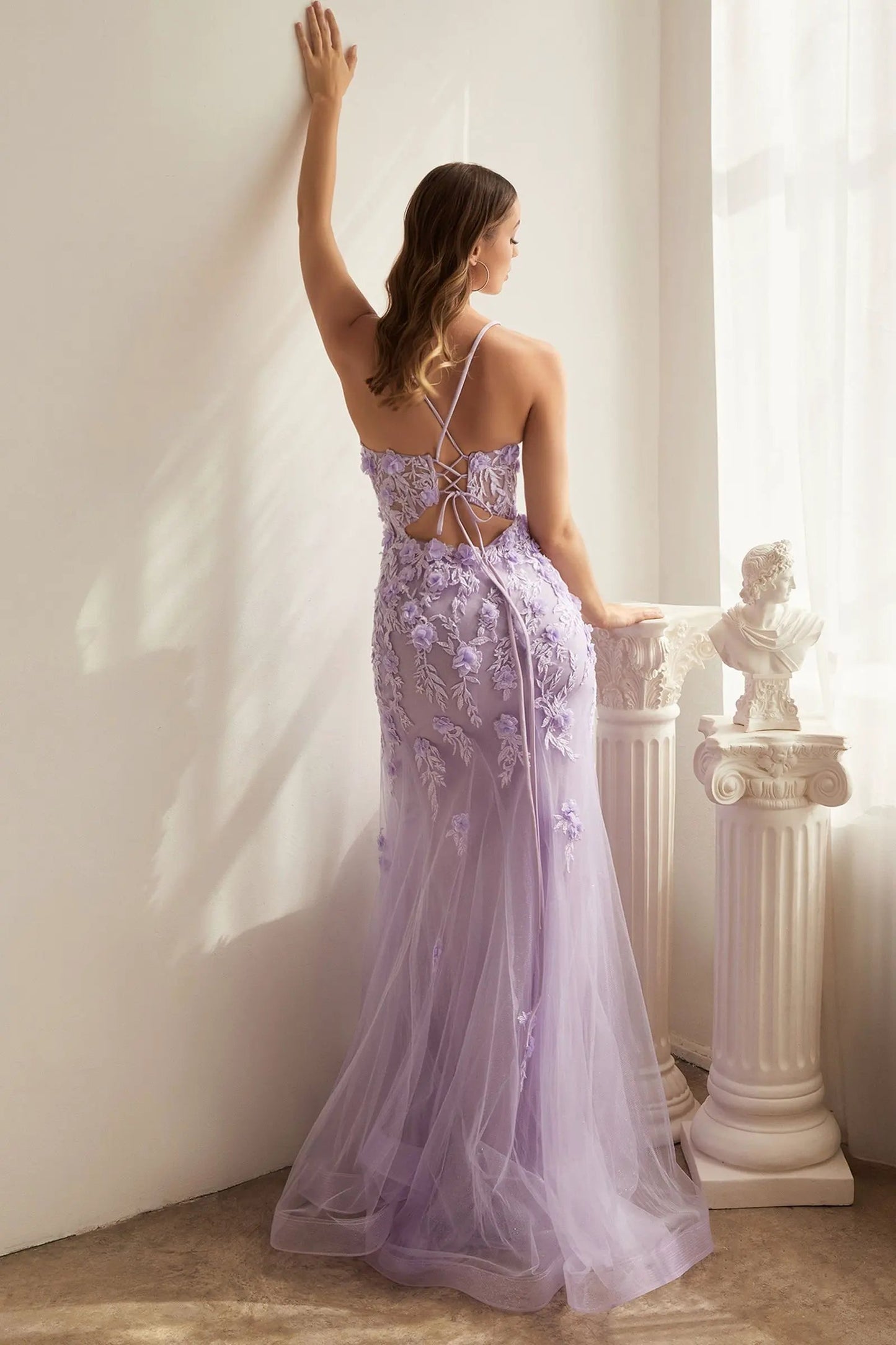 Fitted Floral Applique Tulle Gown by Tux-USA