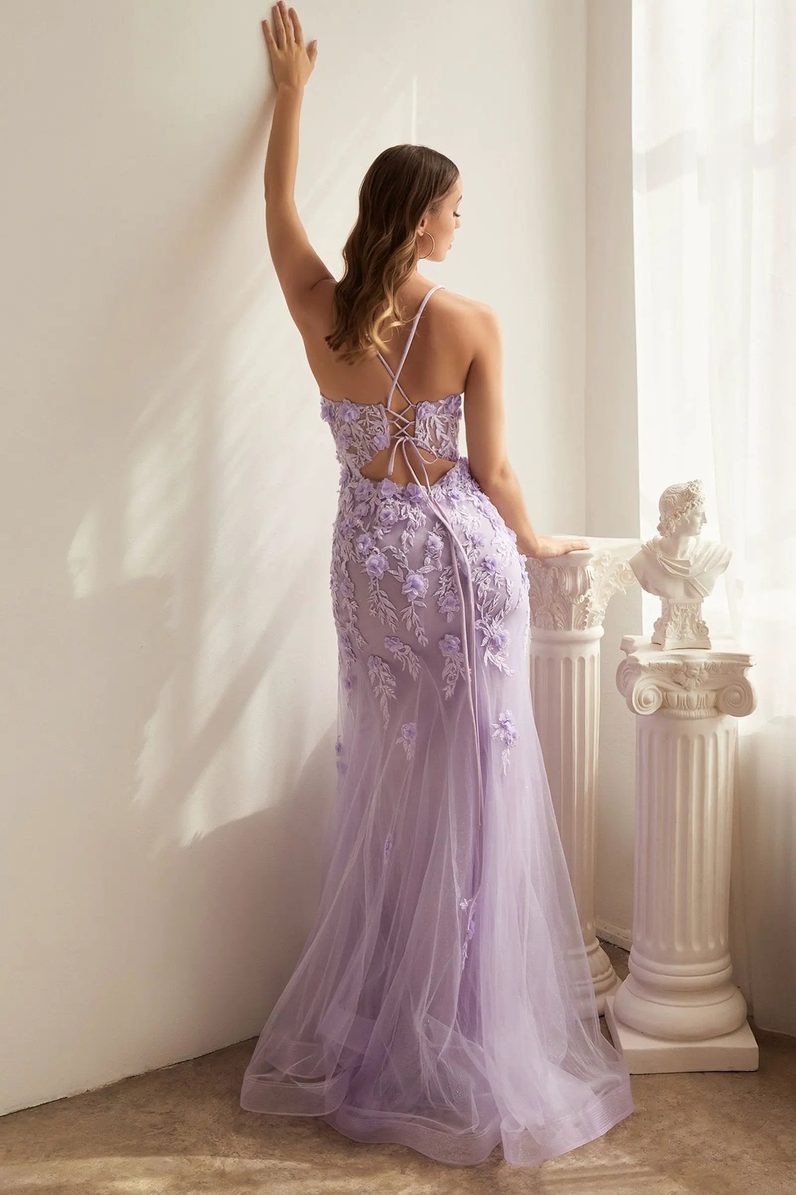 Fitted Floral Applique Tulle Gown by Tux-USA