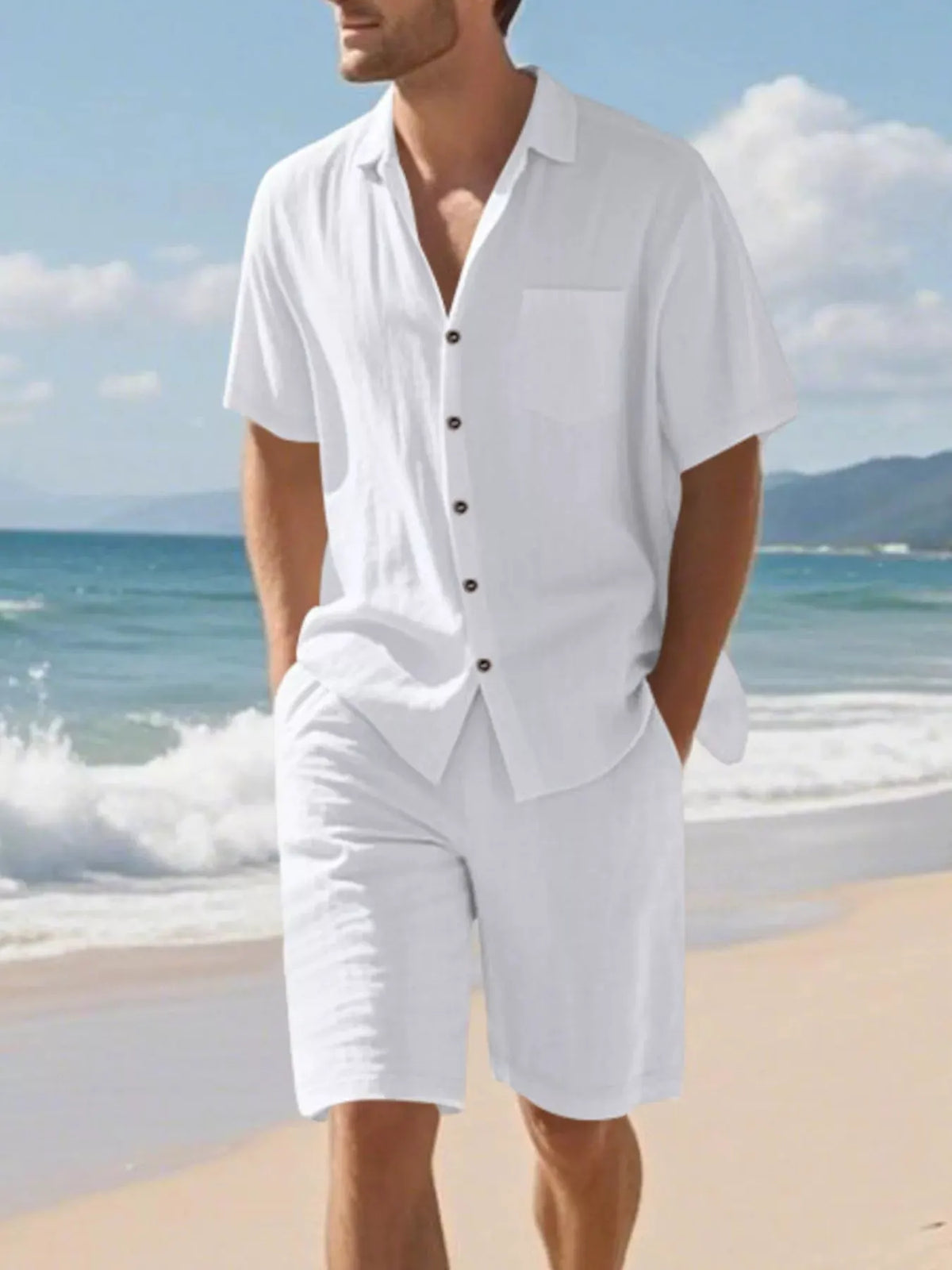 Men's Full Size Casual Button Up Shirt and Shorts Set Plus Size by Trendsi