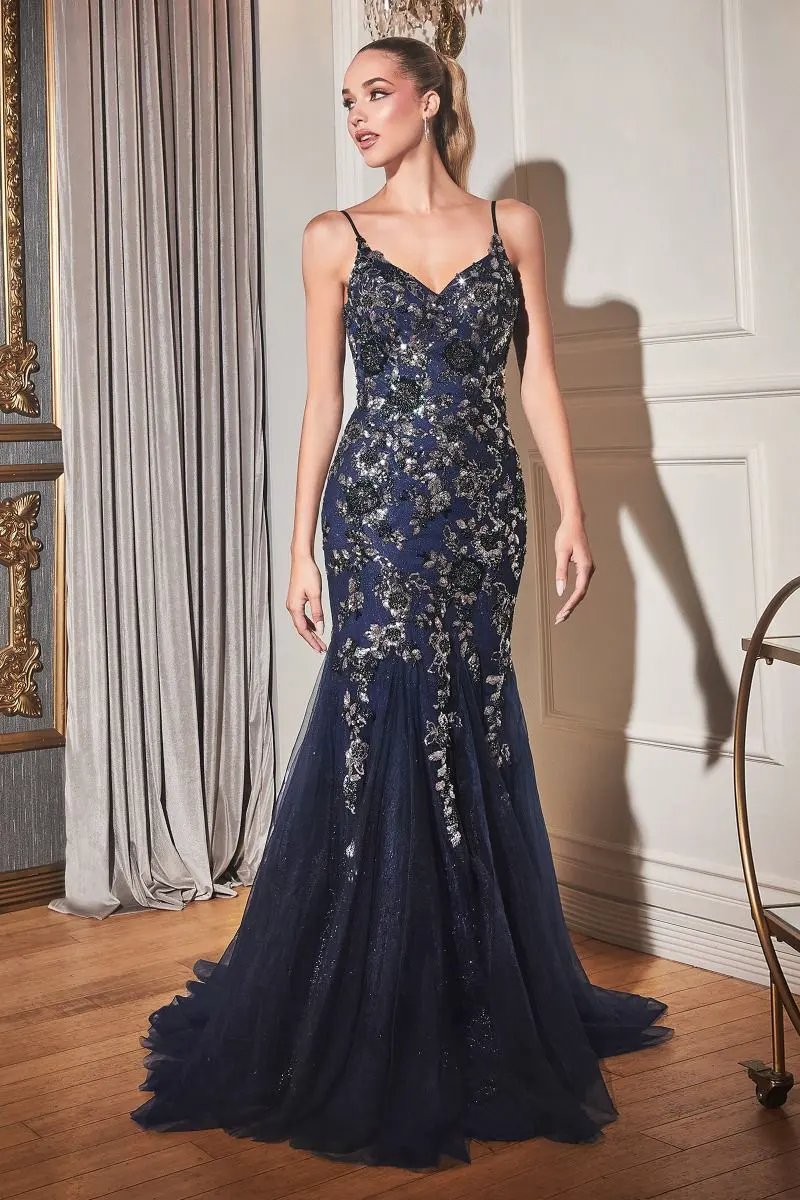 Beaded Mermaid Gown With Removable Cape by Tux-USA