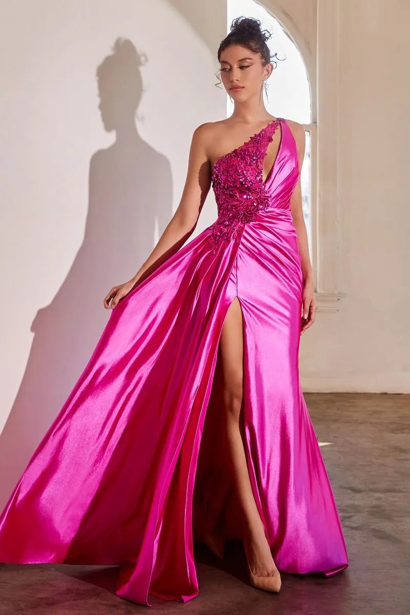 One Shoulder Embellished Satin Gown by Tux-USA