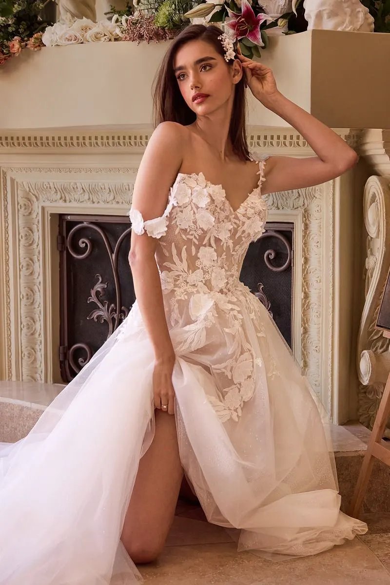 Lace Appliqued A-Line Tule Wedding Dress by Tux-USA