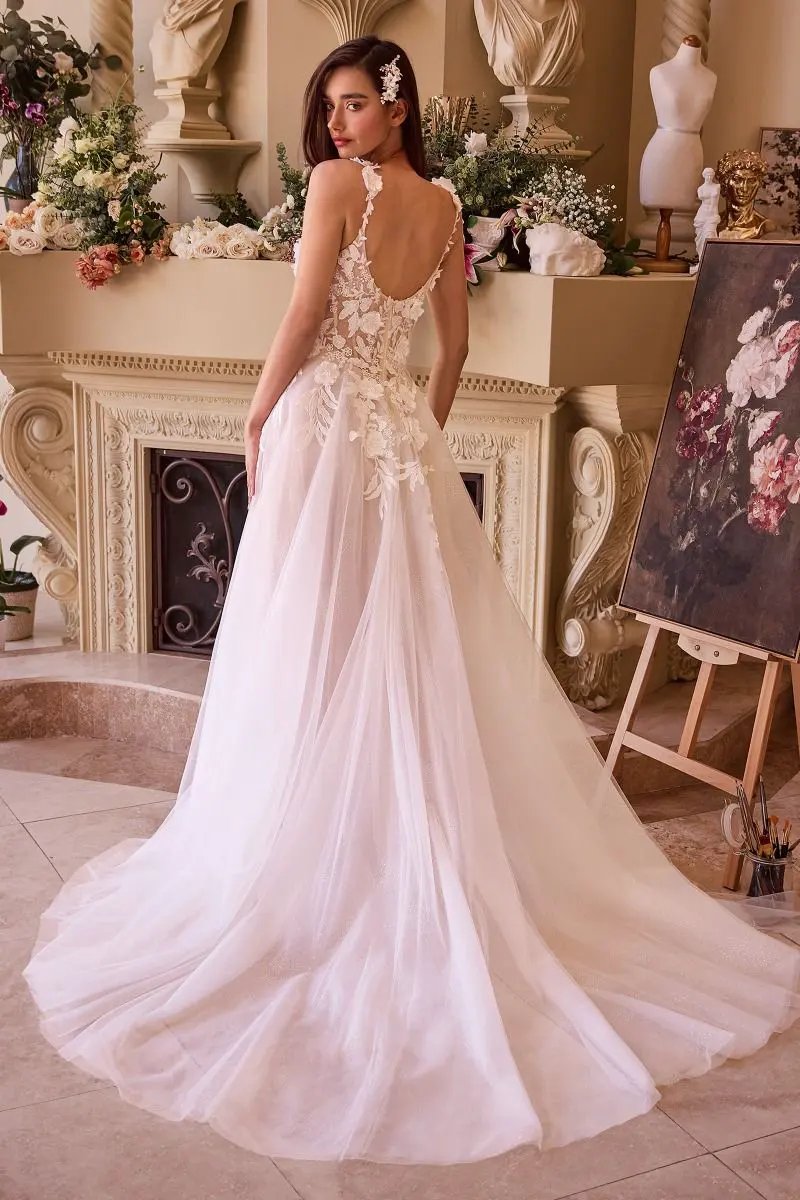 Lace Appliqued A-Line Tule Wedding Dress by Tux-USA